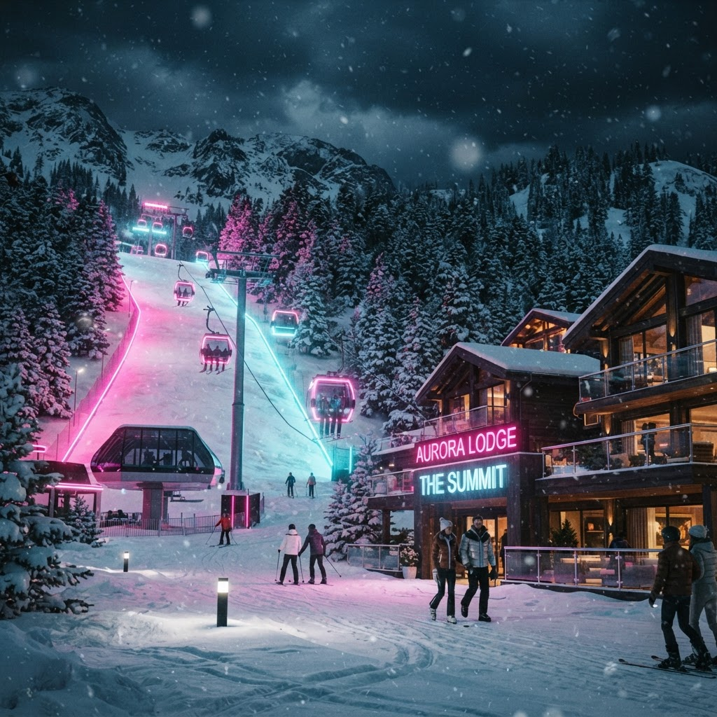 Luxury ski resort at night